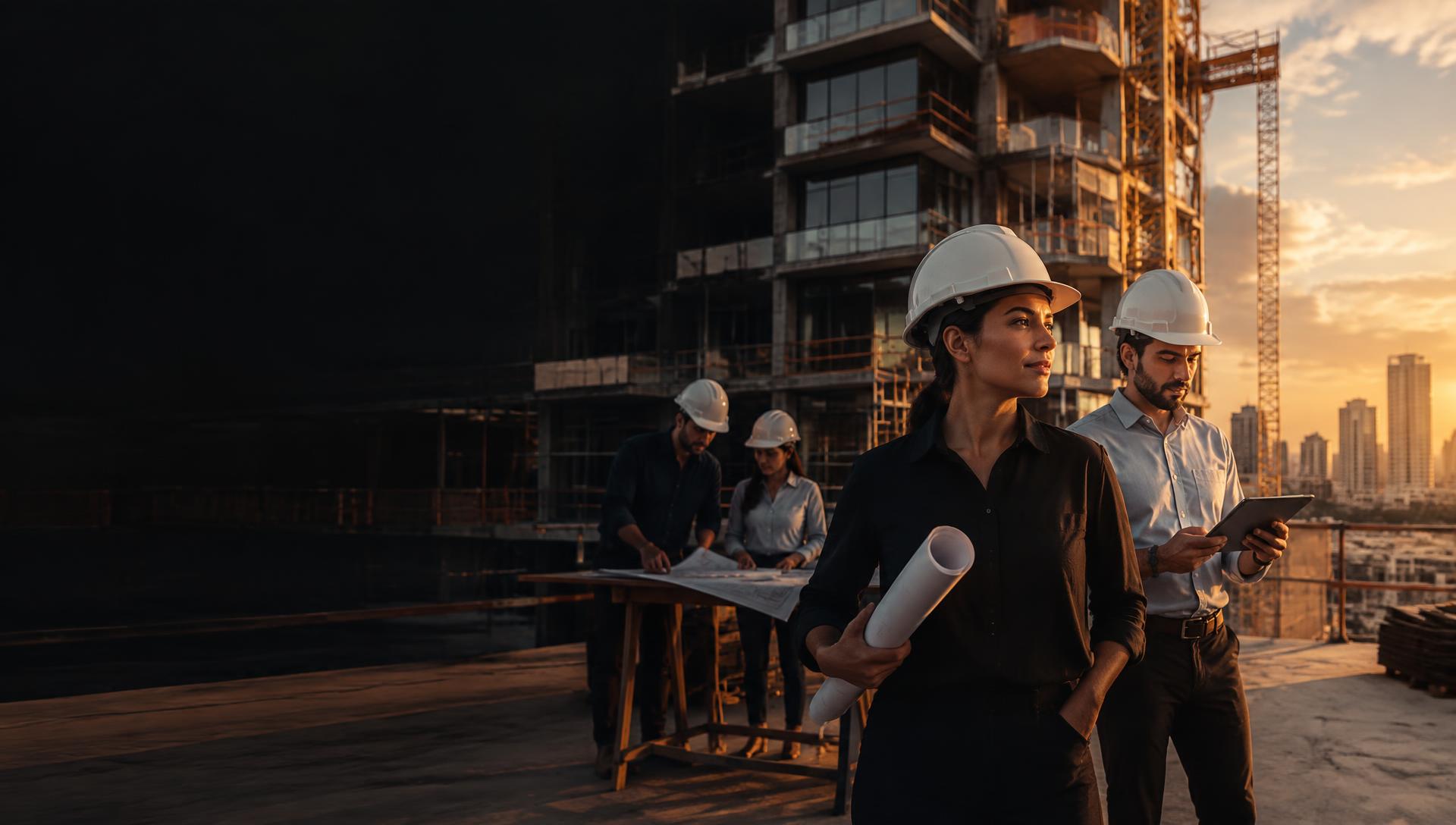 Equipe técnica em uma obra moderna
